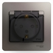 Розетка с зазем. со шторками с крышкой IP44 16А 250В в сборе SE Glossa, платина