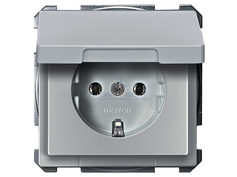 Розетка c/з с крышкой Merten System M Алюминий