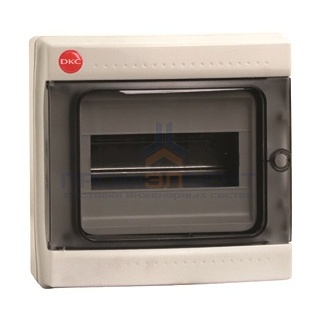 Щиток настенный DKC на 8 модулей IP65 серый с прозрачной дверцей с клеммником 87508 и замком